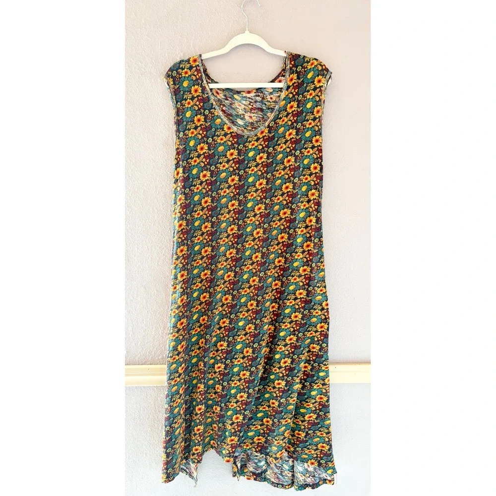 Natural Life Hangout Cotton Floral Dress Sunflower Dress Boho Relaxed Size M